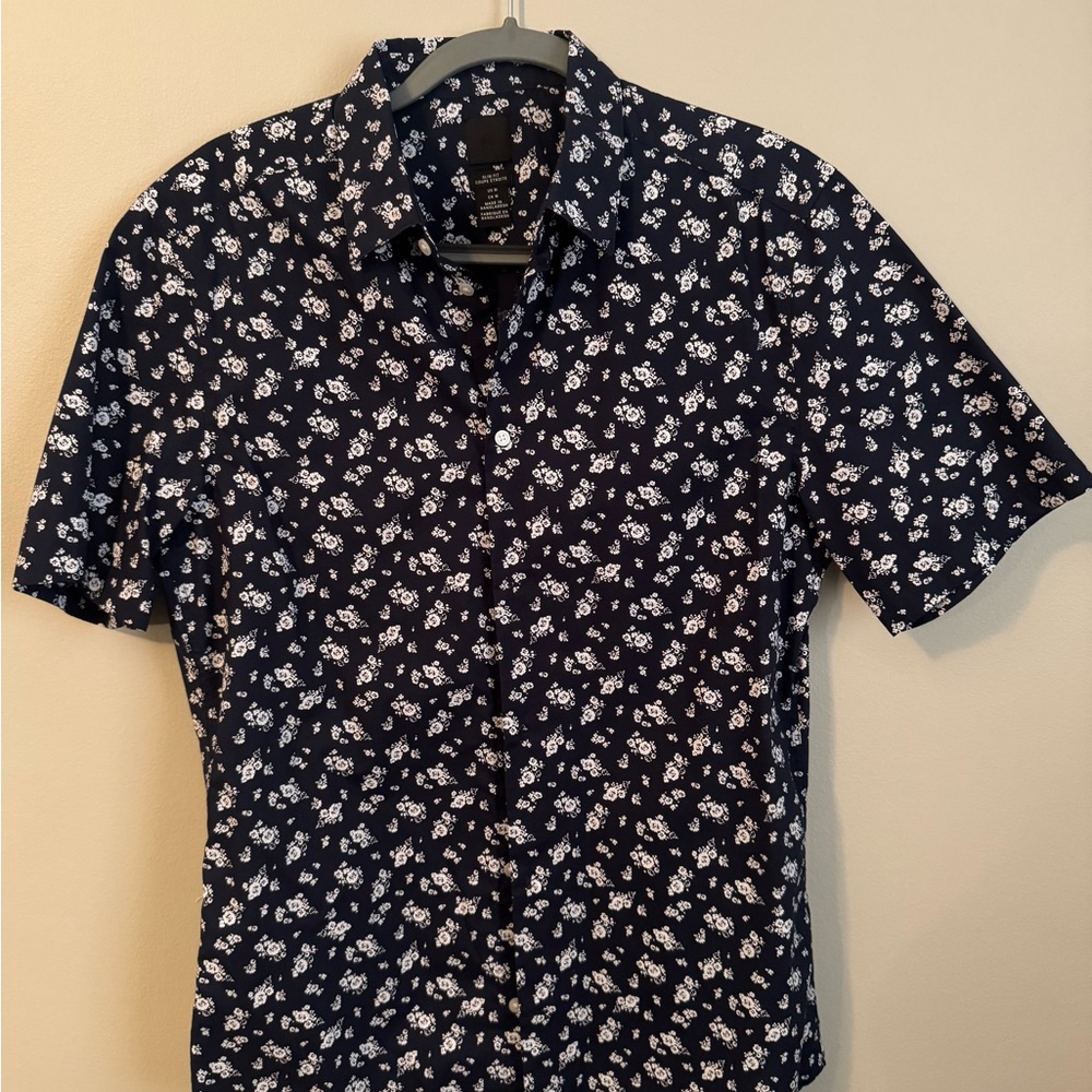H&M Dark Blue Floral Button Down Shirt